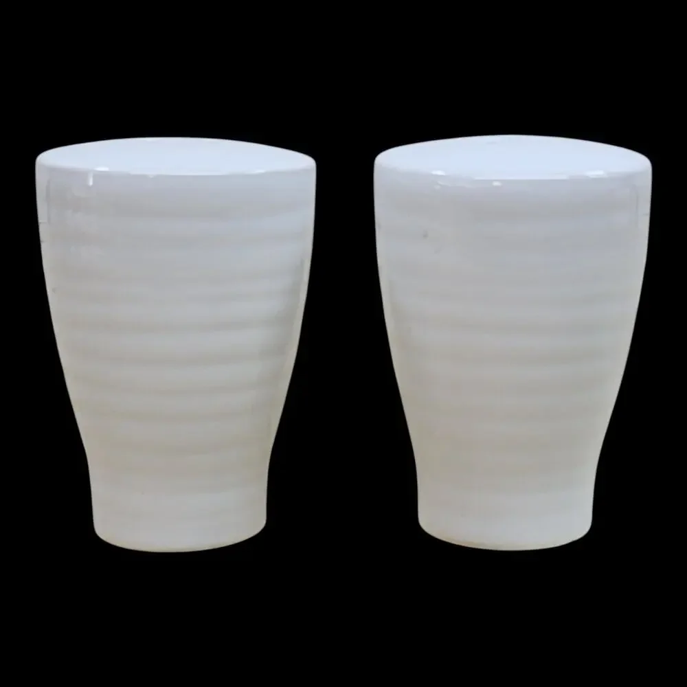 Longaberger White Traditions Salt & Pepper Shakers Set Ribbed Ceramic Microwave